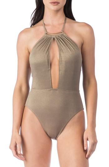 Women's Kenneth Cole New York High Neck One-piece Swimsuit - Beige