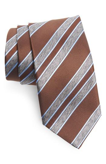 Men's Brioni Stripe Silk Tie, Size - Brown