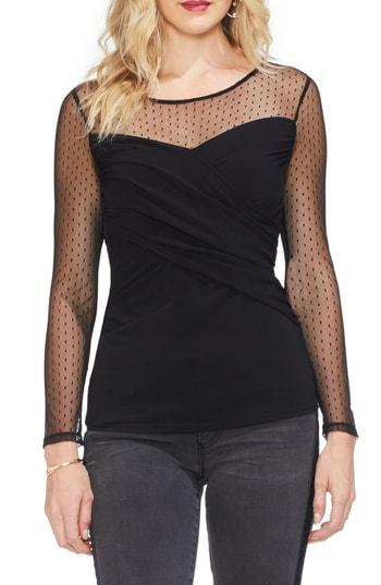 Women's Vince Camuto Dot Mesh Yoke Top, Size - Black