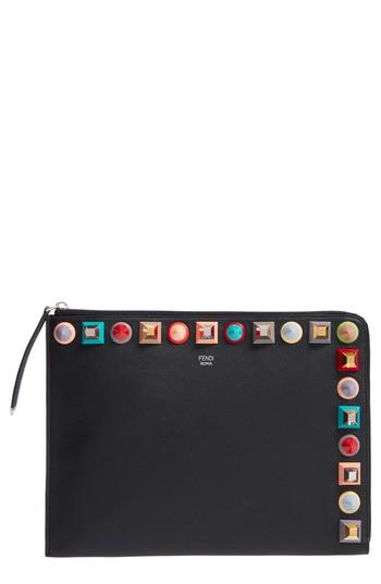 Fendi L Multistud Leather Pouch - Black