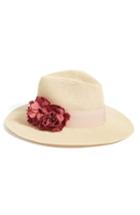 Women's Vince Camuto Floral Trim Straw Panama Hat - Beige