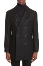 Men's John Varvatos Star Usa Hook Plaid Wool Blend Top Coat R - Black