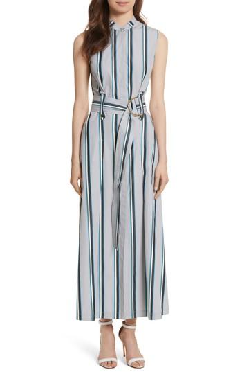 Women's Diane Von Furstenberg Stripe Belted Maxi Dress - Grey