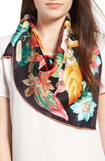 Women's Salvatore Ferragamo Nettare Floral Silk Scarf, Size - Black