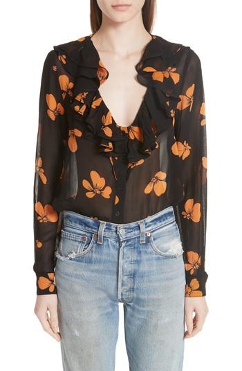 Women's Ganni Fairfax Georgette Top Us / 34 Eu - Black