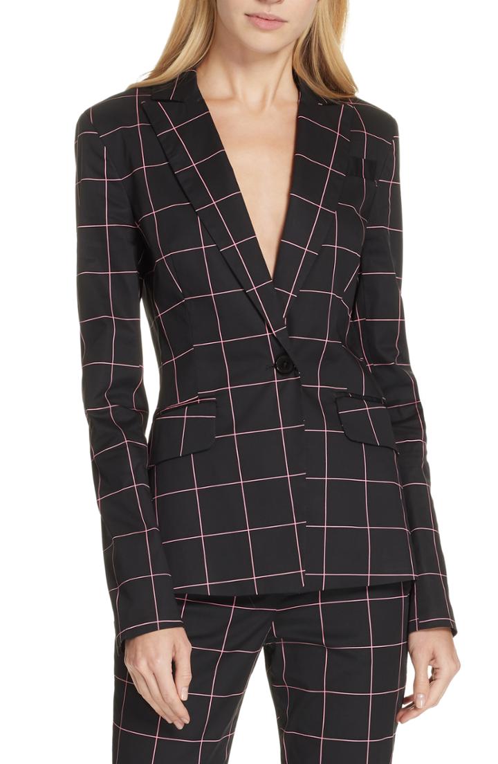 Women's Milly Check Fitted Blazer - Black