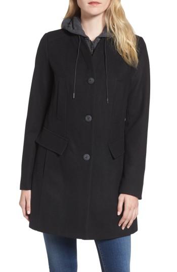 Women's Andrew Marc Roxanne Wool 2-in-1 Car Coat - Black