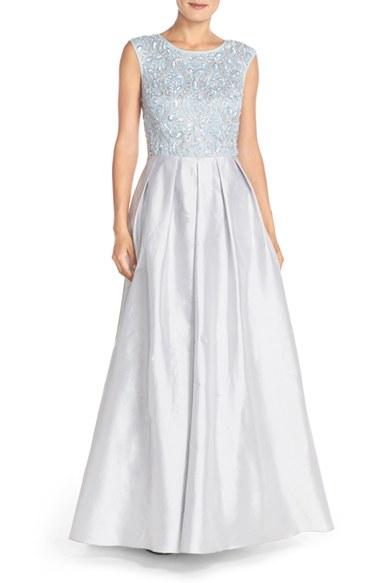 Women's Aidan Mattox Embellished Mesh & Taffeta Ballgown - Blue
