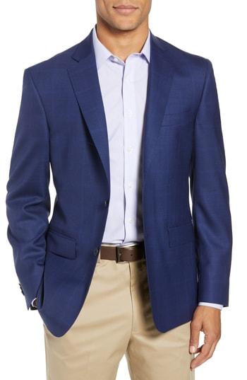 Men's John W. Nordstrom Traditional Fit Windowpane Wool Sport Coat L - Blue