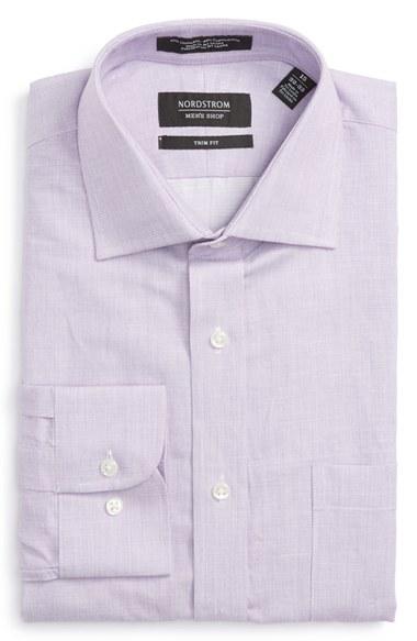 Men's Nordstrom Men's Shop Trim Fit Solid Linen & Cotton Dress Shirt .5 32/33 - Purple