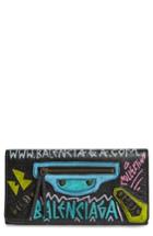 Women's Balenciaga Classic Graffiti Leather Wallet - Black