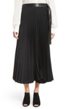 Women's A.l.c. Anika Leather Trim Pleated Midi Skirt - Black