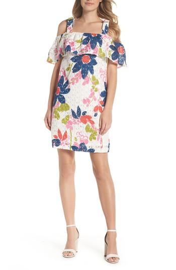 Women's Trina Trina Turk Windsor Cold Shoulder Ruffle Shift Dress - White