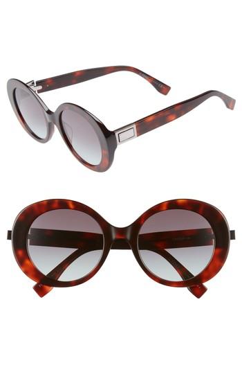 Women's Fendi 52mm Round Sunglasses - Dark Havana