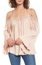 Women's Sun & Shadow Crochet Trim Off The Shoulder Top - Pink