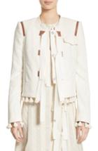 Women's Altuzarra Grosgrain Tie Leather Trim Jacket Us / 36 Fr - White