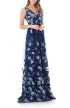 Women's Carmen Marc Valvo Infusion Embroidered Mesh Gown - Blue