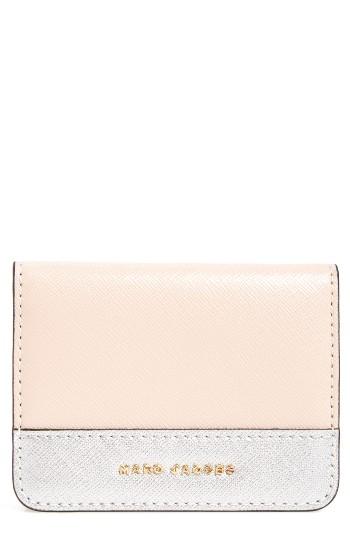 Women's Marc Jacobs Color Block Saffiano Leather Business Card Case - Pink