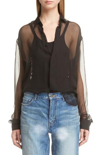 Women's Saint Laurent Sheer Silk Blouse