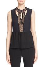 Women's Yigal Azrouel Lace Placket Silk Crepe Top