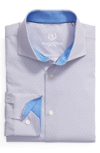 Men's Bugatchi Trim Fit Print Dress Shirt .5 - Red