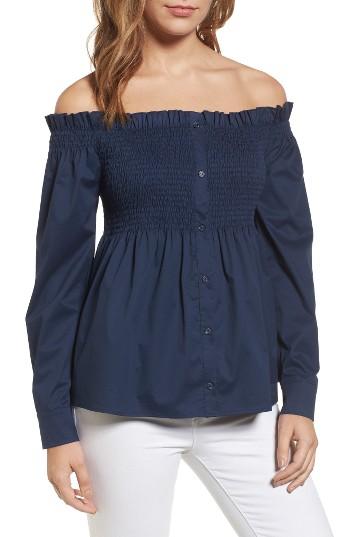 Petite Women's Halogen Off The Shoulder Top P - Blue