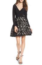 Women's Xscape Embroidered Jersey Party Dress - Black