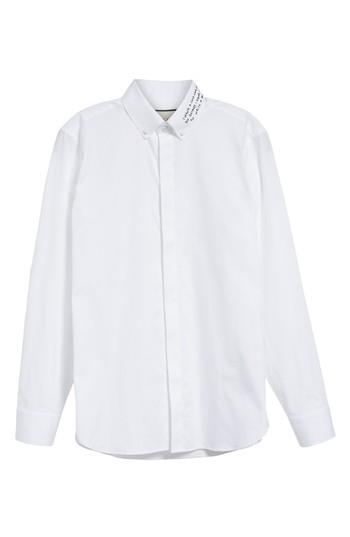 Men's Gucci Love Poem Embroidered Collar Button-down Shirt .5 - White
