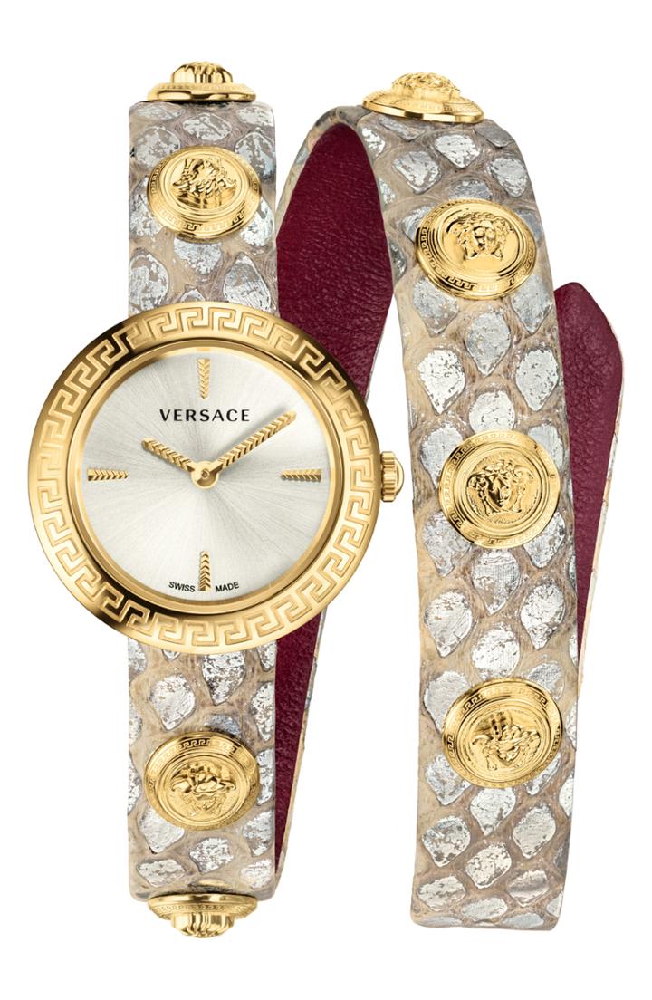 Women's Versace Medusa Stud Icon Leather Strap Watch, 28mm