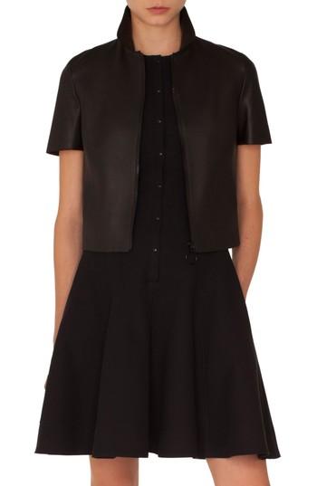 Women's Akris Punto Short Sleeve Leather Jacket - Black