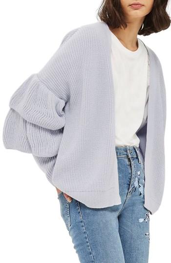 Women's Topshop Layered Ruffle Sleeve Cardigan Us (fits Like 0-2) - Purple