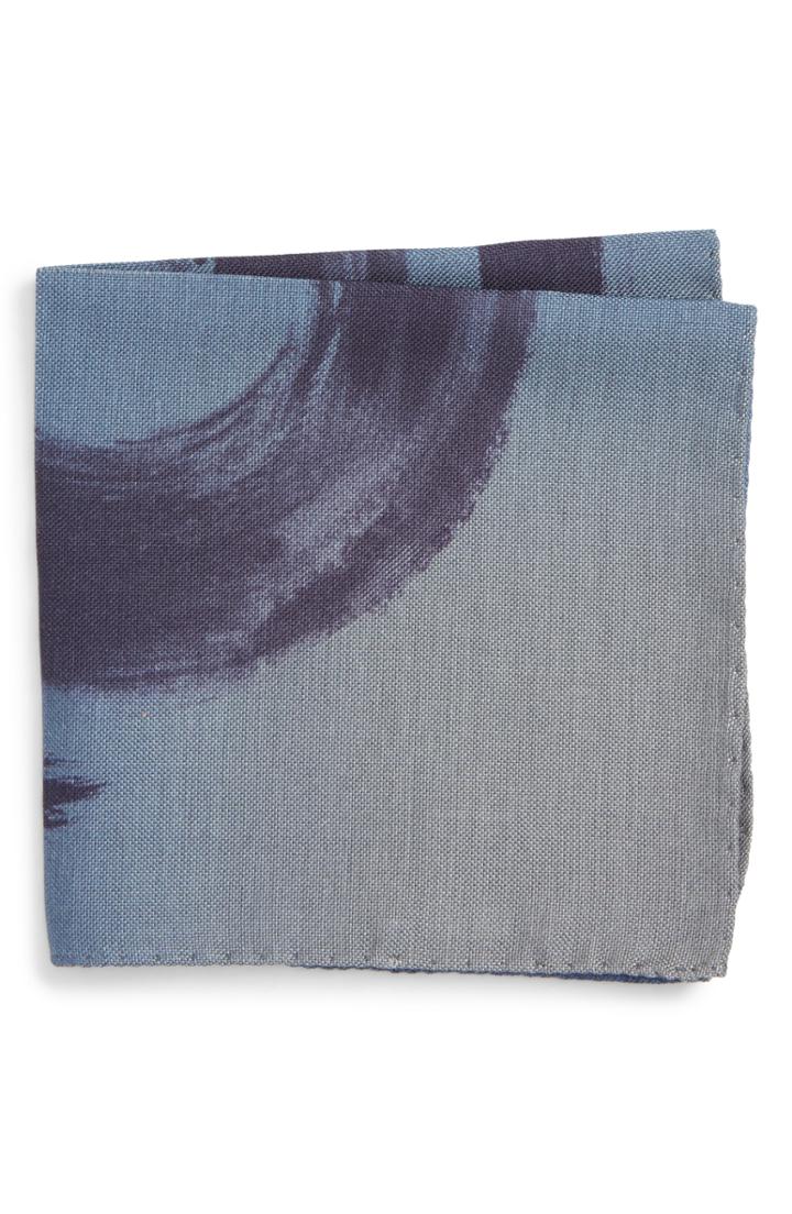 Men's Eton Print Wool & Silk Pocket Square, Size - Blue