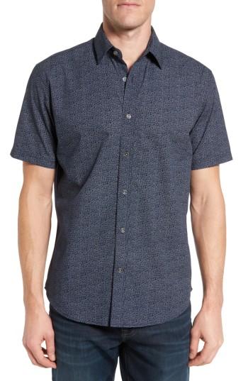 Men's James Campbell Lorenzo Regular Fit Short Sleeve Sport Shirt - Blue