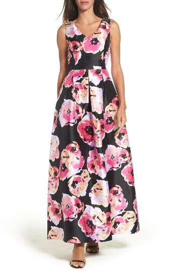 Women's Ellen Tracy Arcadia Floral Print Ballgown - Black