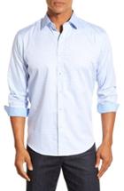 Men's Bugatchi Shaped Fit Jacquard Sport Shirt, Size - Blue