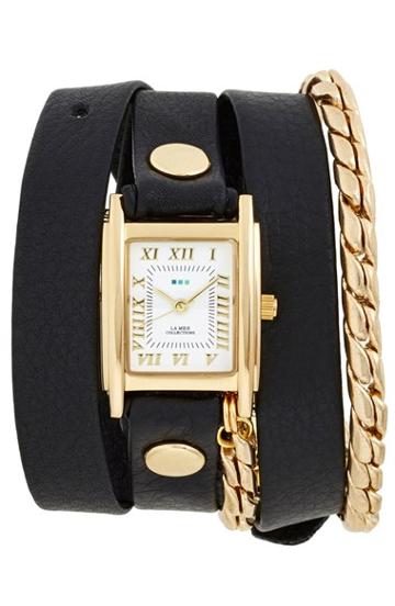 Women's La Mer Collections Leather & Chain Wrap Watch, 19mm