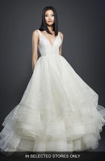 Women's Lazaro Shimmer V-neck Ballgown