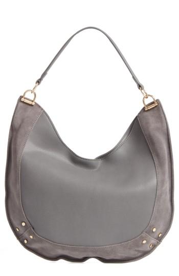 Sole Society Suede Trim Faux Leather Hobo - Grey
