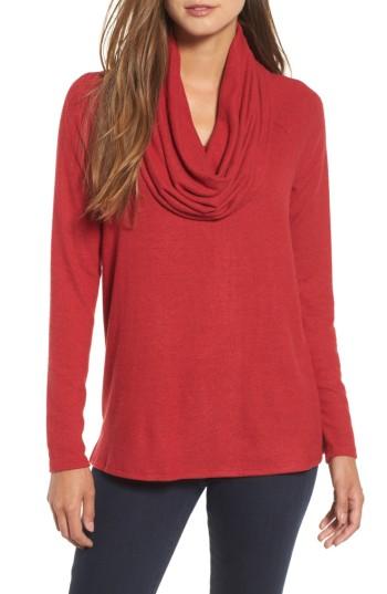 Petite Women's Gibson Convertible Neckline Cozy Fleece Tunic, Size P - Red