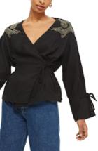 Women's Topshop Dragon Embellished Blouse Us (fits Like 0) - Black
