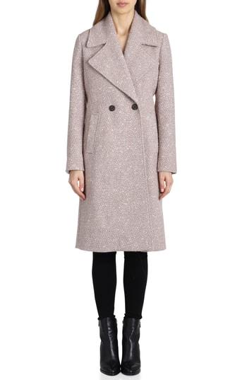 Women's Badgley Mischka Notch Collar Boucle Wool Blend Coat - Beige