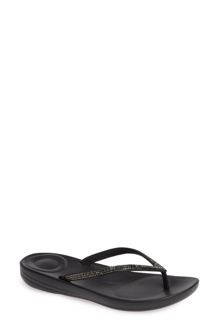 Women's Fitflop Iqushion(tm) Crystal Embellished Flip Flop M - Black