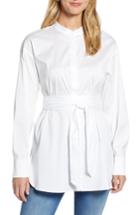 Women's Halogen Belted Poplin Shirt, Size - White