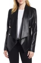 Women's Tahari Penelope Drape Front Leather Jacket - Black