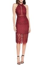 Women's Bardot Gemma Halter Lace Sheath Dress - Red
