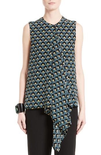 Women's Marni Print Silk Ruffle Top Us / 40 It - Blue
