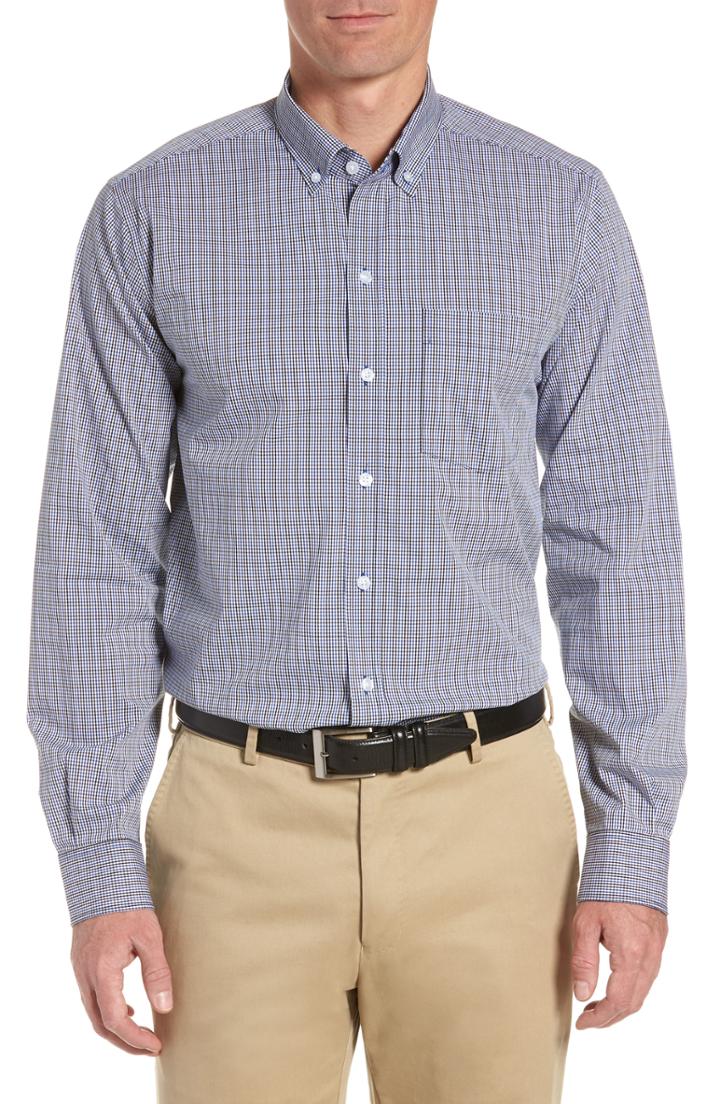 Men's Cutter & Buck Casey Regular Fit Check Sport Shirt, Size - Blue