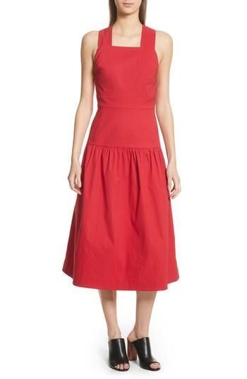 Women's Sea Cecily Cotton & Linen Blend Midi Dress - Red
