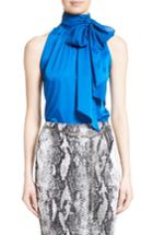 Women's St. John Collection Stretch Silk Charmeuse Halter Tie Blouse - Blue