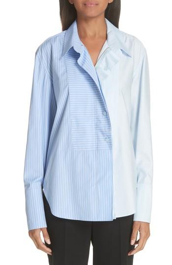 Women's Stella Mccartney Two-tone Zip Front Poplin Shirt Us / 34 It - Blue